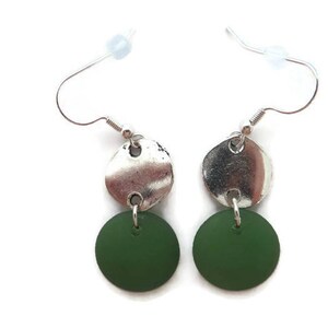 Green Beach Glass Earrings, Grass Green Dangles, Long Green Earrings, Recycled Glass, Green Sea Glass Earrings, Green Drop, Green and Silver image 3