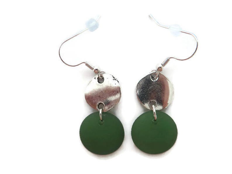 Green Beach Glass Earrings, Grass Green Dangles, Long Green Earrings, Recycled Glass, Green Sea Glass Earrings, Green Drop, Green and Silver image 3