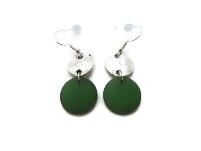 Green Beach Glass Earrings, Grass Green Dangles, Long Green Earrings, Recycled Glass, Green Sea Glass Earrings, Green Drop, Green and Silver image 1