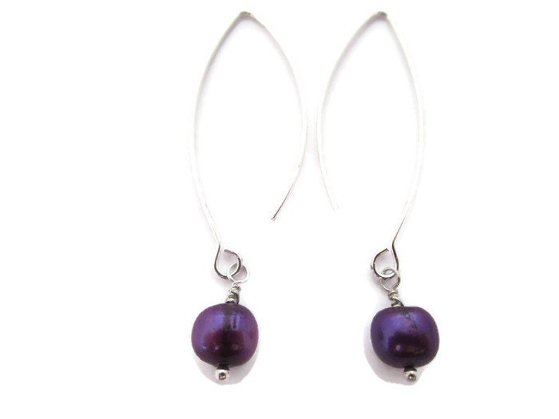 Purple Pearl Earrings, Long Purple Earrings, Violet Dangles, Long Purple Dangles, Freshwater Pearl Dangles, Iridescent Purple Drop image 3