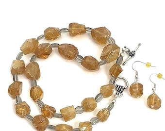 Chunky Citrine Nugget Necklace: Yellow Quartz Dangle, Luck Gemstone
