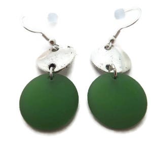 Green Beach Glass Earrings, Grass Green Dangles, Long Green Earrings, Recycled Glass, Green Sea Glass Earrings, Green Drop, Green and Silver image 4