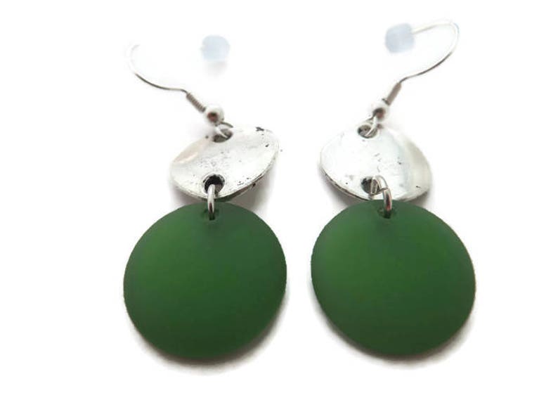 Green Beach Glass Earrings, Grass Green Dangles, Long Green Earrings, Recycled Glass, Green Sea Glass Earrings, Green Drop, Green and Silver image 4