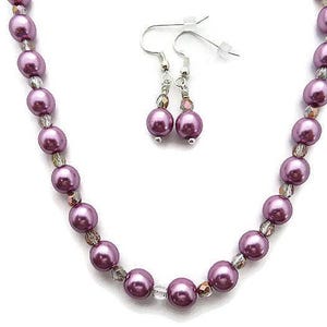 Pink Necklace Set, Dusty Pink Necklace, Pink Beaded, Pink Pearl Necklace, Glass Pearl Beaded Necklace, Rose Necklace, Pink Pearl Earring