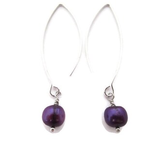Purple Pearl Earrings, Long Purple Earrings, Violet Dangles, Long Purple Dangles, Freshwater Pearl Dangles, Iridescent Purple Drop image 2