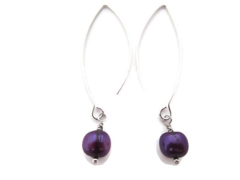 Purple Pearl Earrings, Long Purple Earrings, Violet Dangles, Long Purple Dangles, Freshwater Pearl Dangles, Iridescent Purple Drop image 2