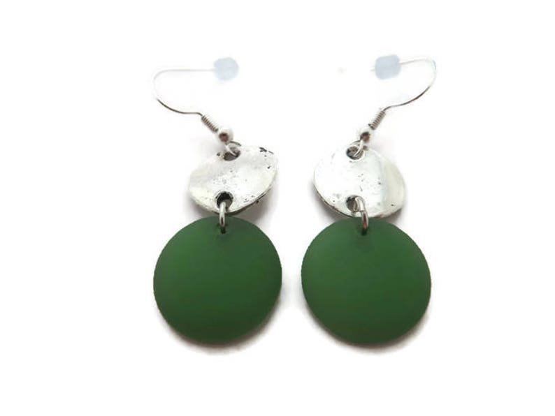 Green Beach Glass Earrings, Grass Green Dangles, Long Green Earrings, Recycled Glass, Green Sea Glass Earrings, Green Drop, Green and Silver image 5