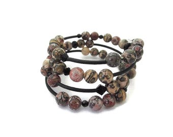 Stone Beaded Multi Wrap Bracelet: Earth Tone Gemstone Cuff