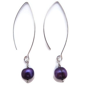 Purple Pearl Earrings, Long Purple Earrings, Violet Dangles, Long Purple Dangles, Freshwater Pearl Dangles, Iridescent Purple Drop image 6