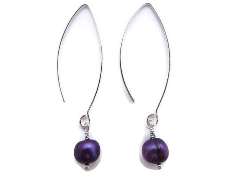 Purple Pearl Earrings, Long Purple Earrings, Violet Dangles, Long Purple Dangles, Freshwater Pearl Dangles, Iridescent Purple Drop image 6