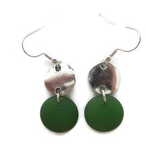 Green Beach Glass Earrings, Grass Green Dangles, Long Green Earrings, Recycled Glass, Green Sea Glass Earrings, Green Drop, Green and Silver image 2