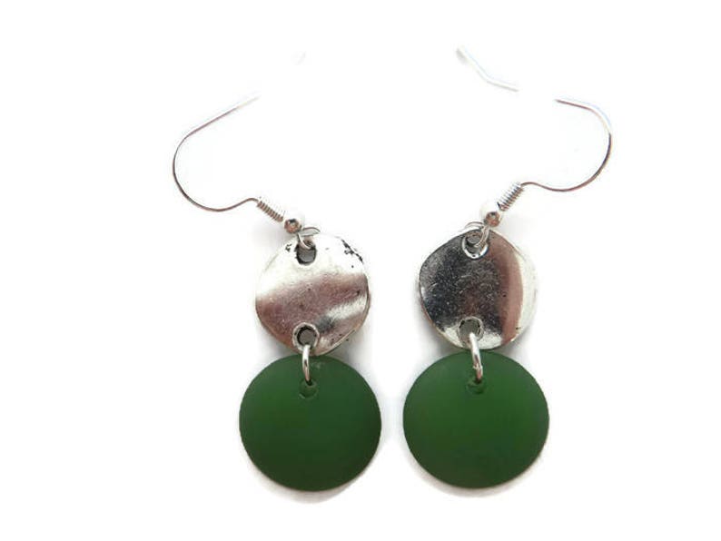 Green Beach Glass Earrings, Grass Green Dangles, Long Green Earrings, Recycled Glass, Green Sea Glass Earrings, Green Drop, Green and Silver image 2