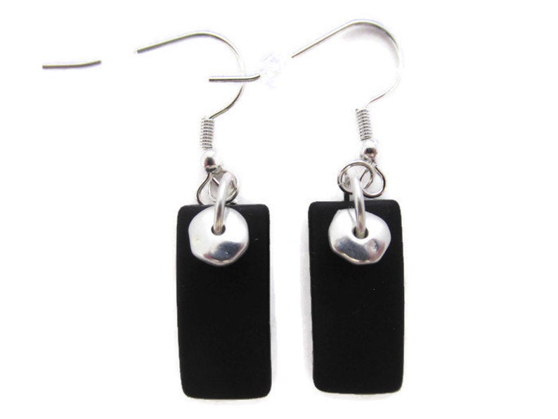 Black Earrings Black Beach Glass Earring Recycled Black Dangle Earrings Black Sea Glass Earring Black Drop Earring Sea Glass Jewelry