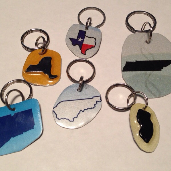 Handgefertigt aus tats&auml;chlichen USA Nummernschilder New York, Tennessee, Texas, Kentucky State KEYCHAIN