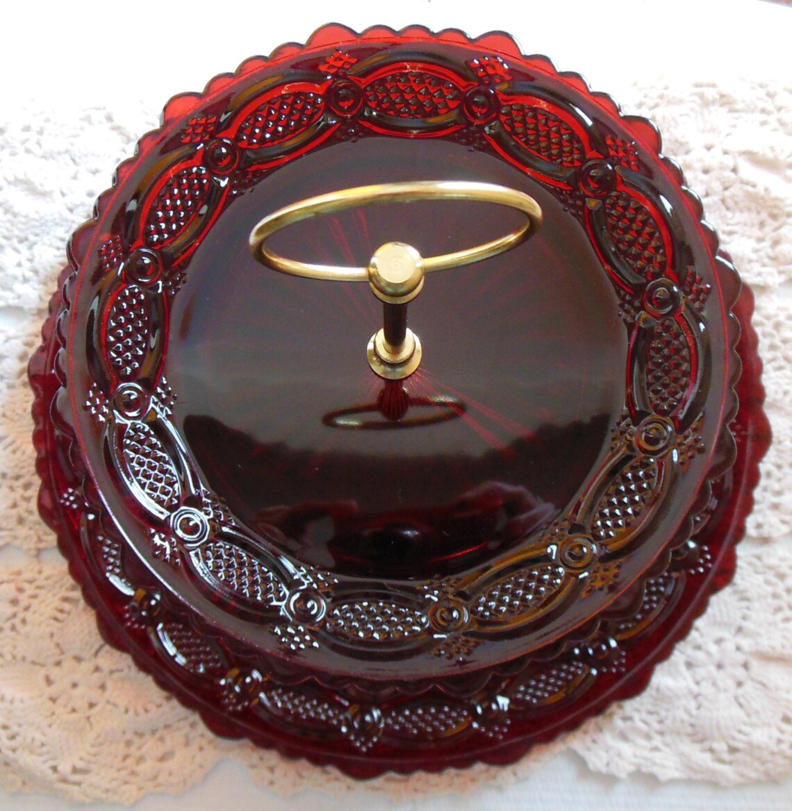 Avon Cape Cod Ruby Red Glass 2 Tier Serving Tray Etsy