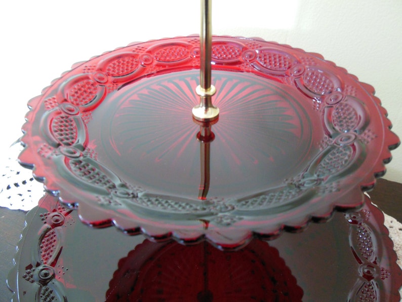 Avon Cape Cod Ruby Red Glass 2 Tier Serving Tray Etsy