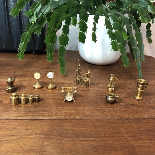 Dollhouse Miniature Brass Items, Doll, Vintage