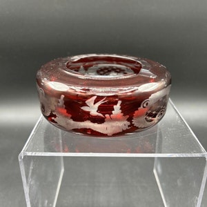 Vintage Bohemian Ruby Red Cut to Clear Ashtray Art Glass Crystal Mint Condition
