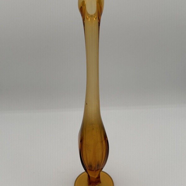 9.5" Small Stretched Swung Amber Glass Bud Vase