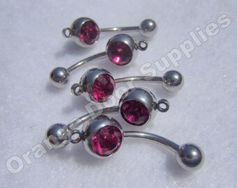 Fuchsia Añadir un encanto 5 piezas Dangle piedra vientre anillos 14 calibre acero quirúrgico