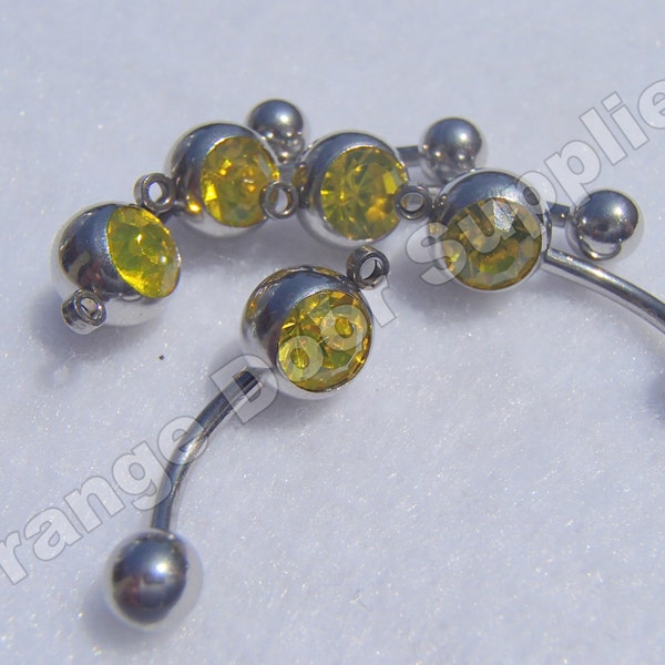 Yellow Citrine Add a Charm/Dangle Stone Belly Button Rings 14 gauge Surgical Steel - 5 pcs