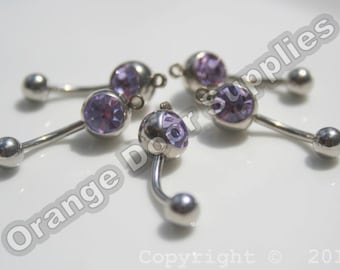 Violeta púrpura Añadir un encanto / colgante piedra vientre anillos 14 calibre acero quirúrgico - 5 piezas