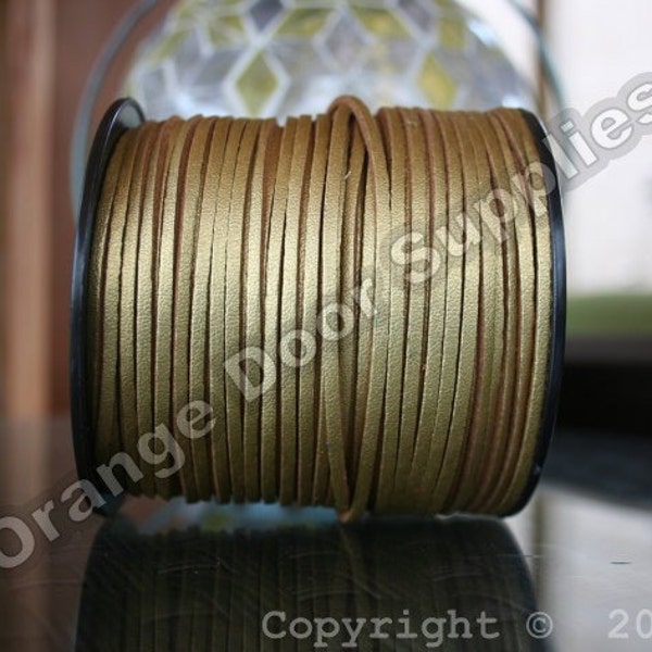 Gold 20 Feet Faux Leather Smooth Side Cord 3 x 1.5 mm-  (303)