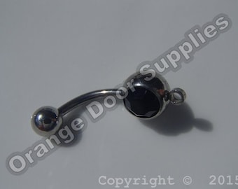 Negro Añadir un encanto / colgante piedra vientre anillos 14 calibre acero quirúrgico - 5 piezas