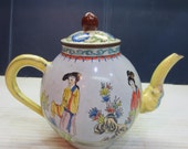 Chinese Oriental Girl Enamel Teapot Nian Zhi Qianlong Mark