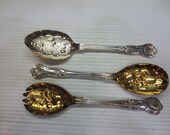 Sheffield England Kings Pattern Silverplate Gold Wash FRUIT Salad Serving Fork Spoon Set Plus Kings Serving Spoon