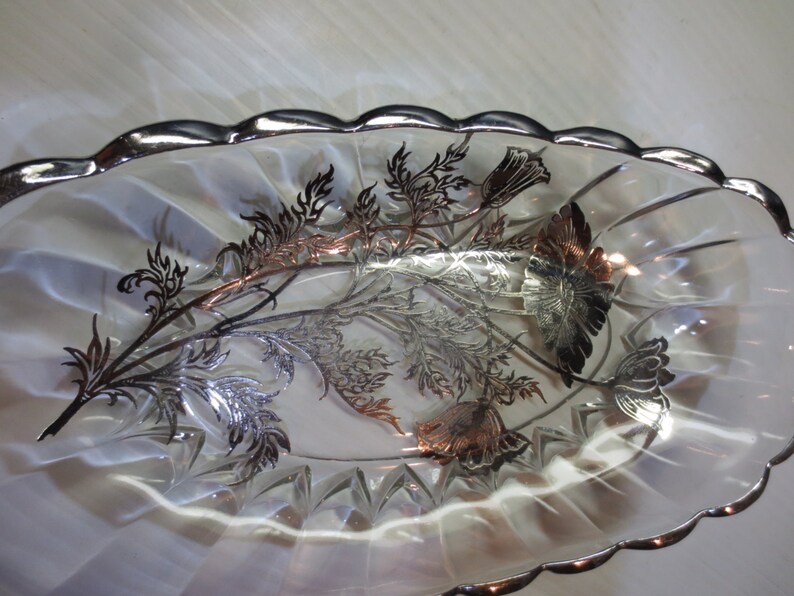 Flanders Poppy Glass Celery Dish Silver City Vintage
