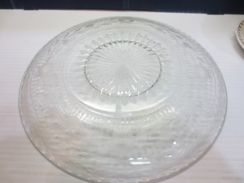 Vintage Etched Crystal Serving Dish