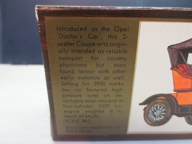 1973 Matchbox Lesney Yesteryear 14 1909 Opel Coupe