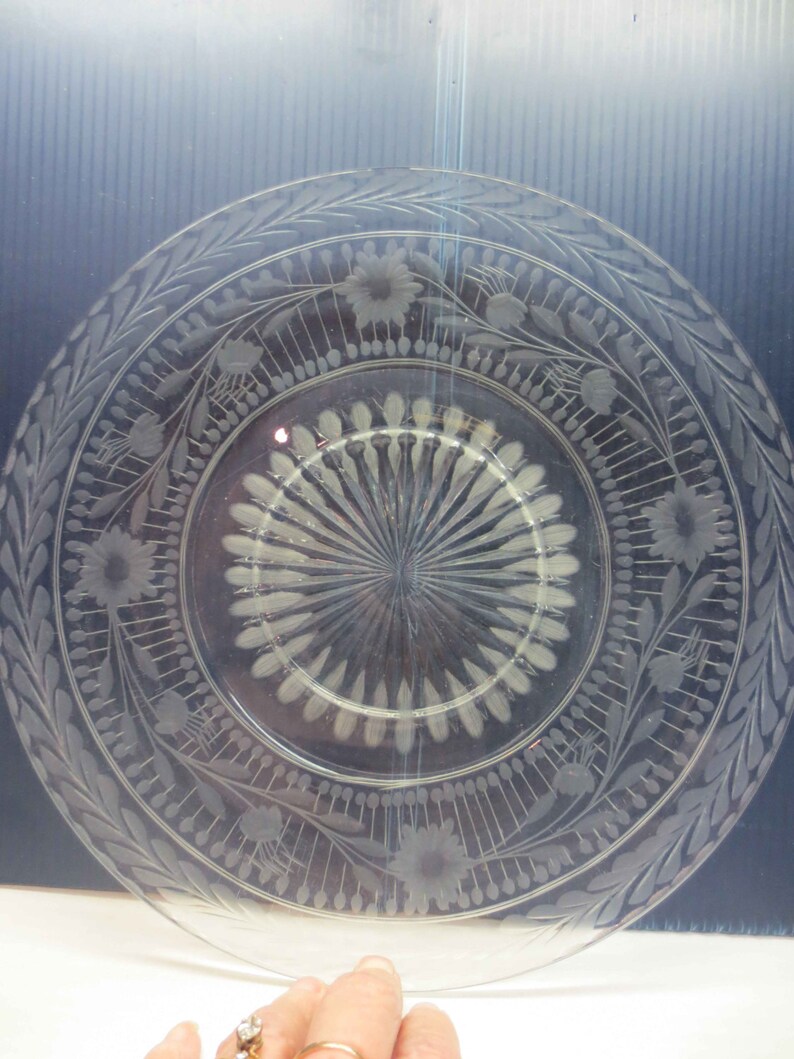 Vintage Etched Crystal Serving Dish