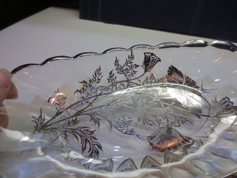 Flanders Poppy Glass Celery Dish Silver City Vintage