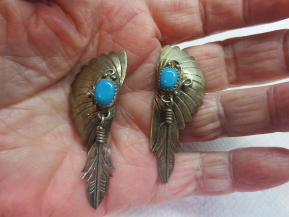 Turquoise & Sterling Silver w Dangling FEATHER CLI