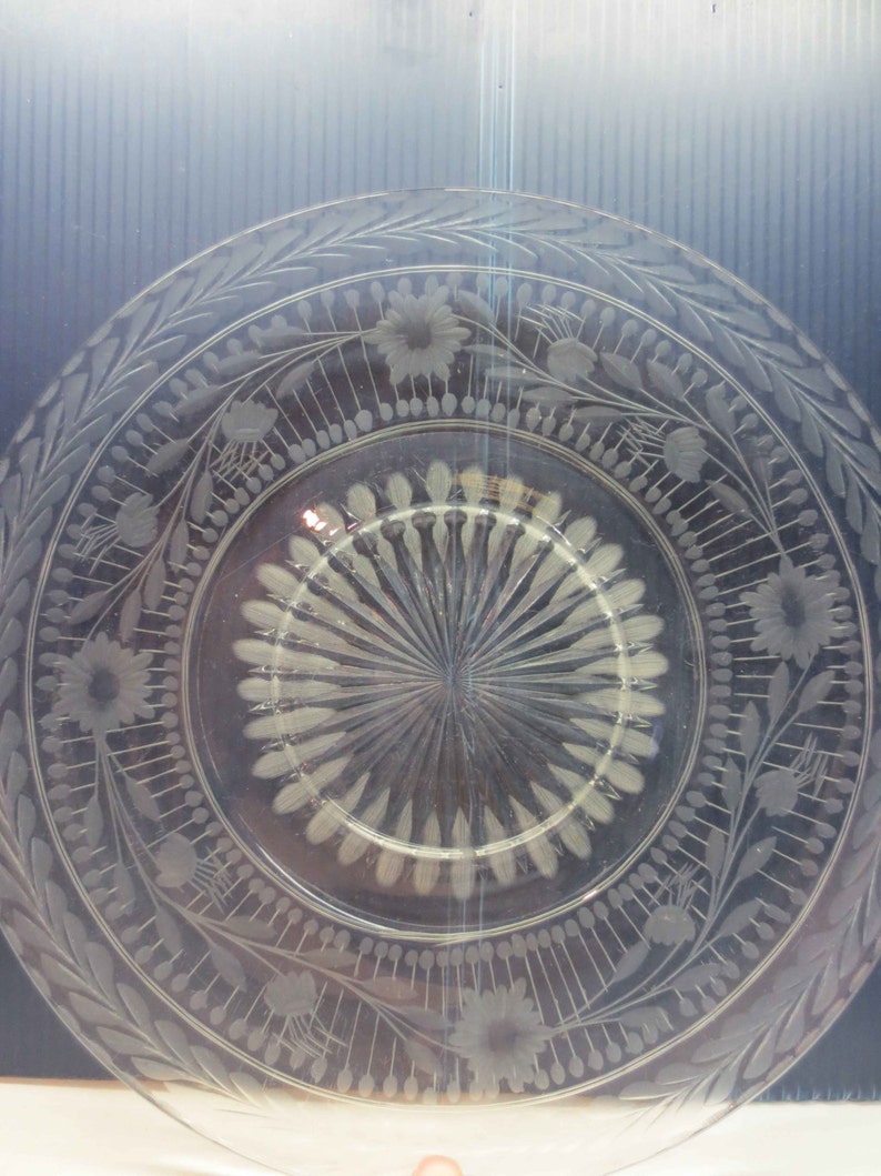 Vintage Etched Crystal Serving Dish