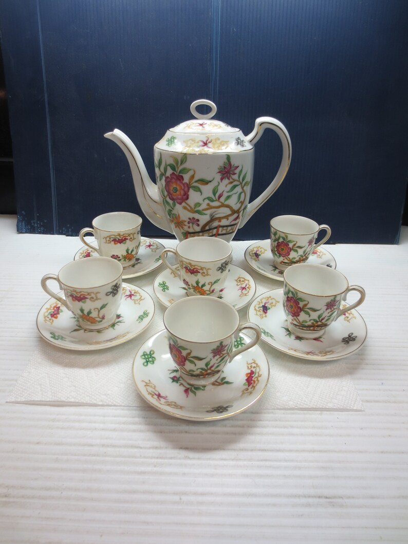 Vintage Ucagco China Demitasse Tea Set for 6 Pink Flowers Etsy