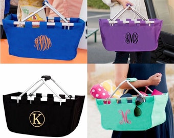 Monogrammed Market Tote, Monogrammed Tote, Monogram Basket, Fold Up Basket, Personalized Market Tote, Monogrammed Market Basket