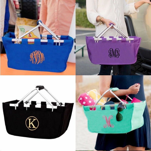 Monogrammed Market Tote, Monogrammed Tote, Monogram Basket, Fold Up Basket, Personalized Market Tote, Monogrammed Market Basket