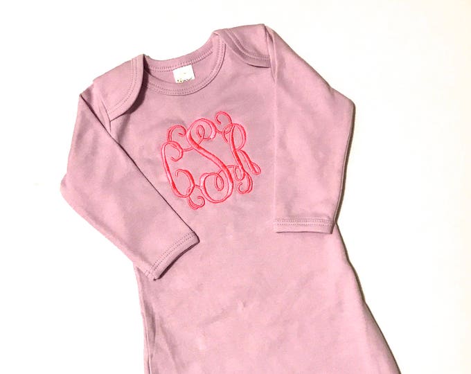 Monogram Baby Gown, Monogrammed Baby Gown, Coming Home Outfit, Baby ...