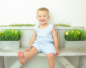 Boys Jon Jon, Boys Monogram Seersucker Jon Jon, Boys Easter outfit, Monogram Jon Jon, Boy Romper, Boys Shortall, Boys Monogram Outfit