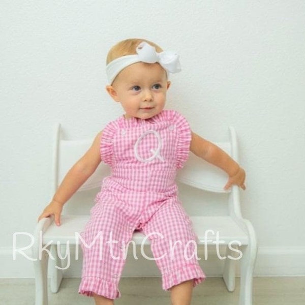 Girls Romper, Monogram Romper, Seersucker Romper, Monogram Bubble, Monogrammed baby bubble, Monogram bodysuit, Monogrammed bodysuit, Longall