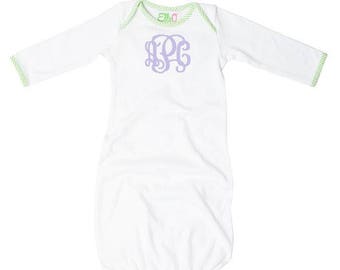 Monogram Baby Gown, Monogrammed Baby Gown, Monogram Seersucker Baby Gown, Personalized Baby Gift, Seersucker Baby Gown, Going Home Outfit