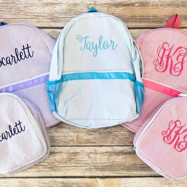 Monogram Backpack, Personalized Backpack, Seersucker Backpack, Personalized Book Bag, Monogram Seersucker Book Bag, Back to School Backpack