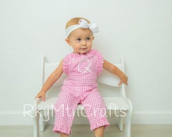 Girls Romper, Monogram Romper, Seersucker Romper, Monogram Bubble, Monogrammed baby bubble, Monogram bodysuit, Monogrammed bodysuit, Longall