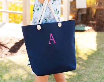 Monogrammed Beach Bag, Navy Monogram Tote, Monogram beach Tote, Everyday Tote, Bridesmaid Tote Bag, Embroidered Tote Bag, Monogrammed Tote