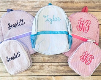 Monogram Backpack, Personalized Backpack, Seersucker Backpack, Personalized Book Bag, Monogram Seersucker Book Bag, Back to School Backpack