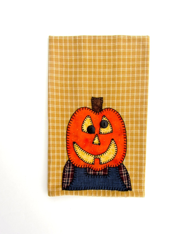 Halloween Tea Towel Thanksgiving Tea Towel Pumpkin Applique Tea Towel, Hand Towel, Dish Towel, Kitchen Towel, Home Decor, Halloween Decor image 3