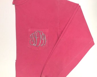 Long Sleeve Monogrammed T Shirt, Monogram T Shirt, Monogram Long Sleeve T Shirt, Pocket T, Long Sleeve Pocket T Shirt, Monogram Shirt